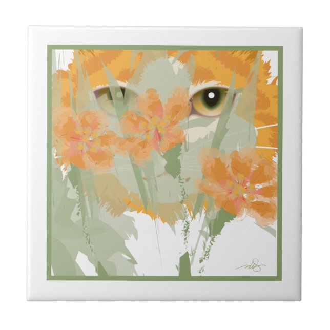 Orange Cat Foliage Peeper Fliese (Vorderseite)