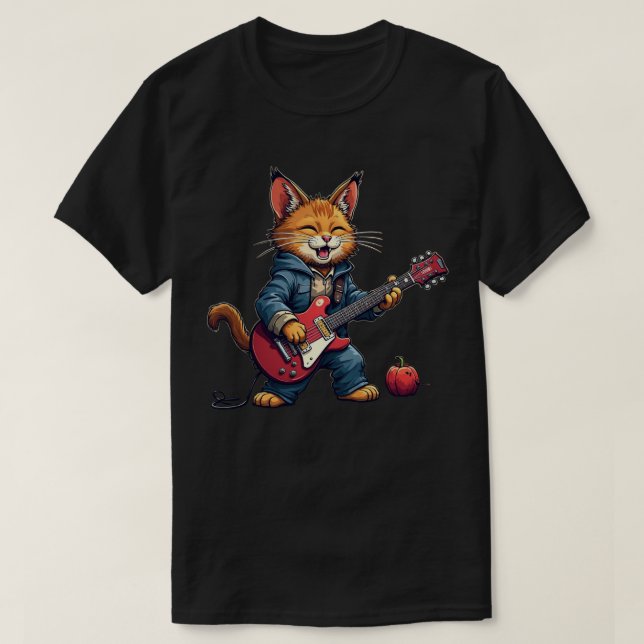 Orange Cat Guitar Player T-Shirt (Design vorne)