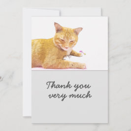 Orange cat hat eine weiße Hintergrundkarte Dankeskarte