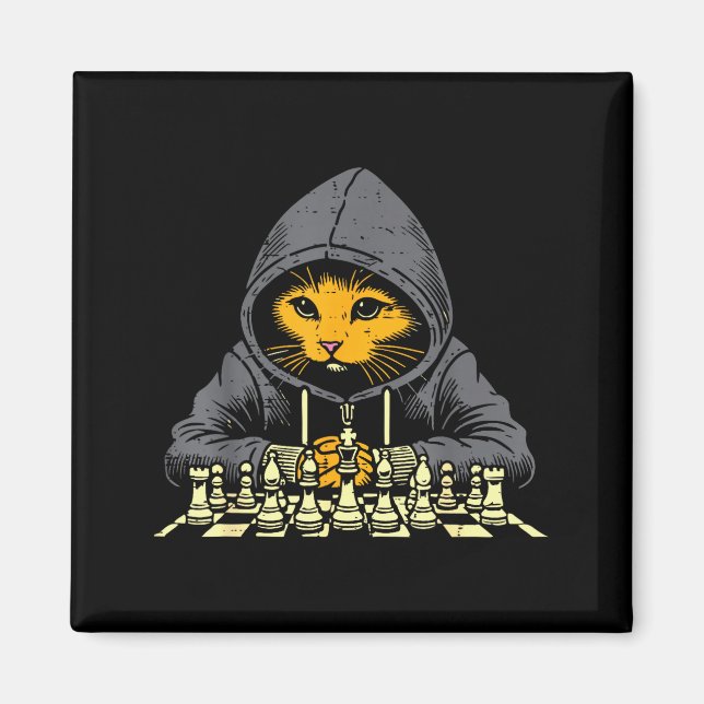 Orange Cat Hoodie Playing Chess Game Cool Women Me Magnet (Vorne)