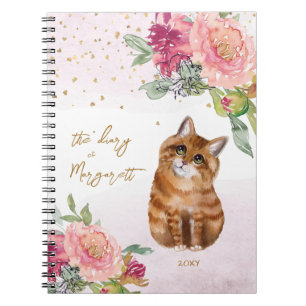 Orange Cat Illustration Blume Girl Daily Diary Notizblock