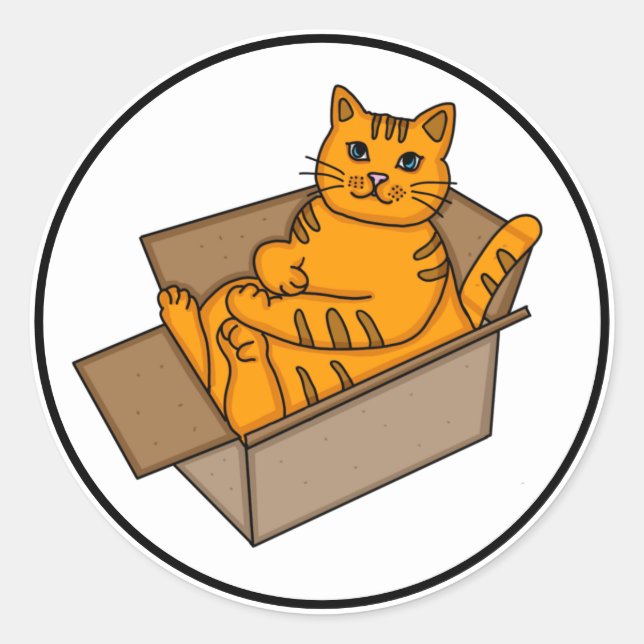 Orange Cat in einer Box Funny Runder Aufkleber (Vorderseite)