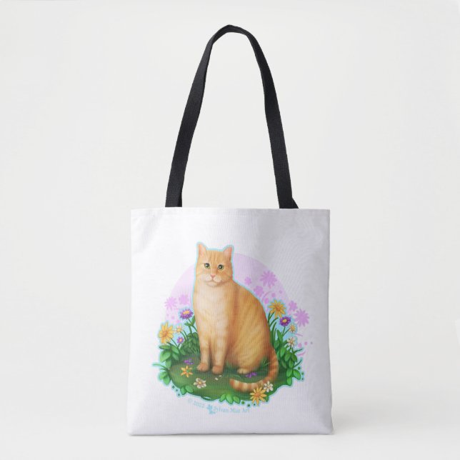Orange Cat in the Flower Patch Tote Bag Tasche (Vorderseite)