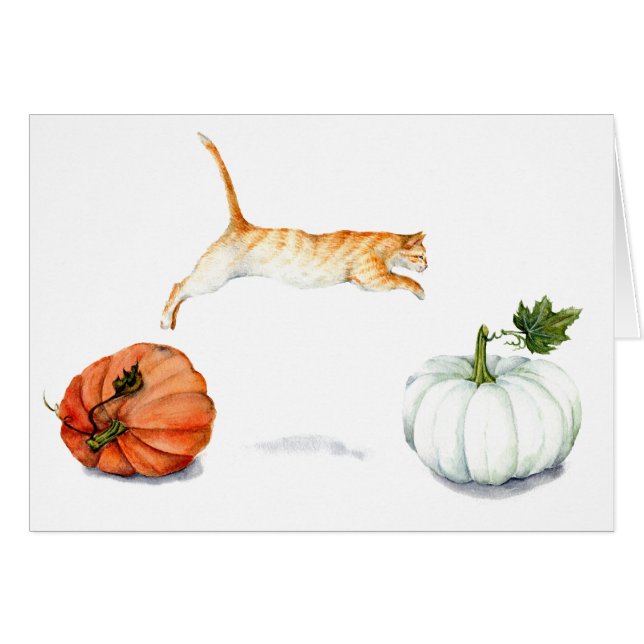 Orange Cat Jumping between Pumpkins (Vorderseite (Horizontal))