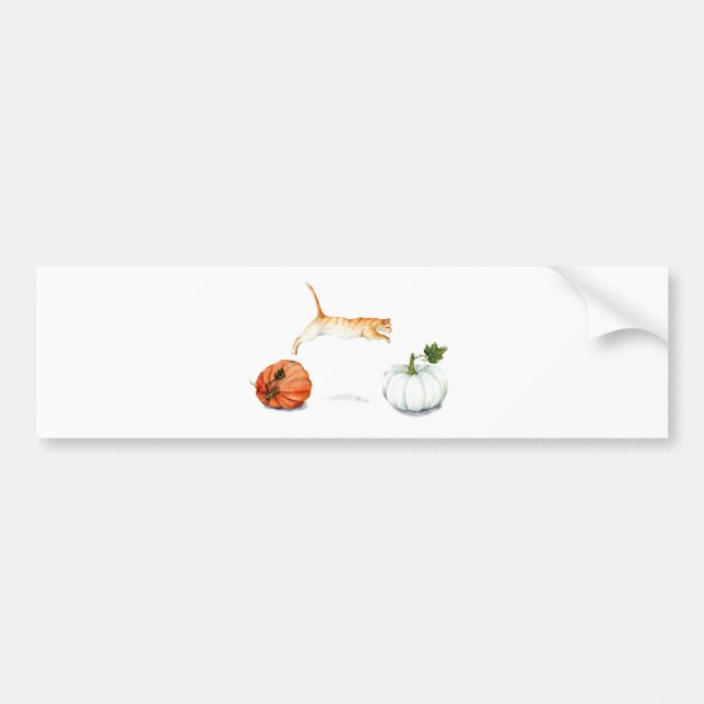Orange Cat Jumping between Pumpkins Autoaufkleber (Vorne)