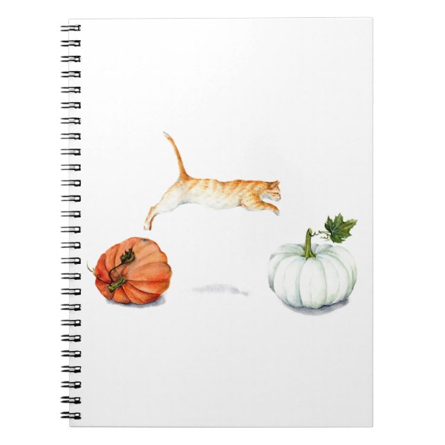 Orange Cat Jumping between Pumpkins Notizblock (Vorderseite)