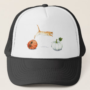 Orange Cat Jumping between Pumpkins Truckerkappe