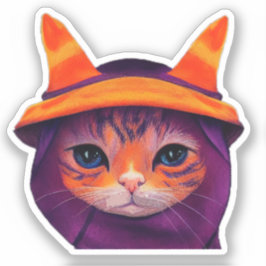 Orange Cat Lila Hexenhut Fantasy Halloween Aufkleber