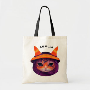Orange Cat Lila Hexenhut Fantasy Halloween Tragetasche