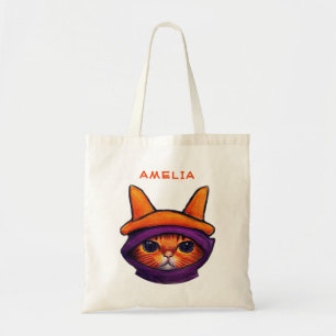 Orange Cat Lila Hexenhut Fantasy Halloween Tragetasche