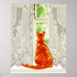 Orange Cat Looking out Window Traditionelle Kunst Poster
