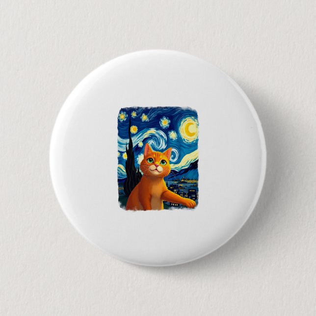 Orange Cat Selfie Starry Night Cat Mama Cat Lovers Button (Vorderseite)