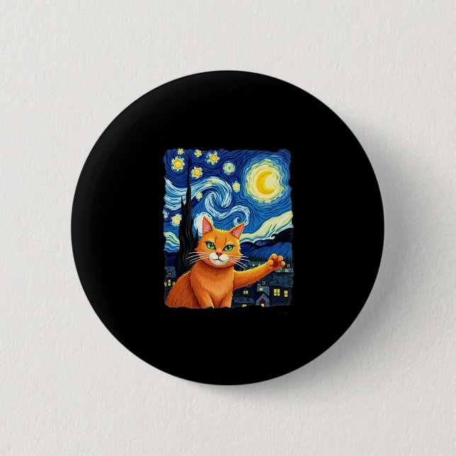 Orange Cat Selfie Starry Night Cat Mama Cat Lovers Button (Vorderseite)