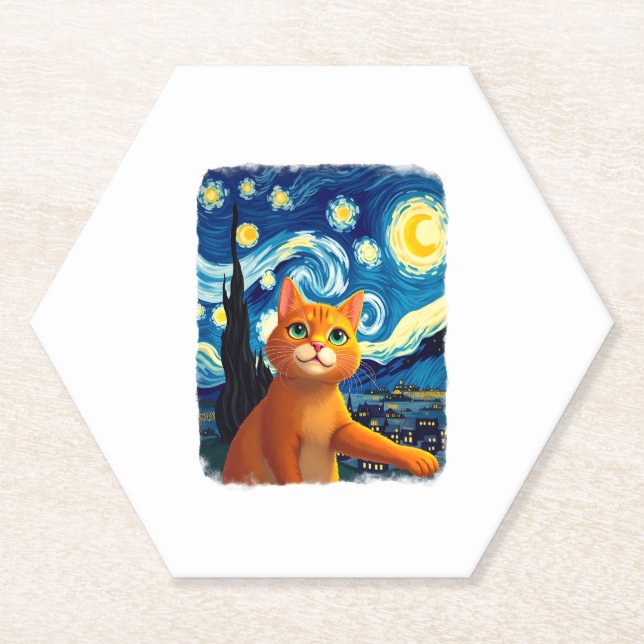 Orange Cat Selfie Starry Night Cat Mama Cat Lovers Untersetzer (Vorderseite)