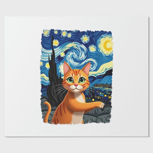 Orange Cat Selfie  Starry Night Cat Mom Cat Lovers Geschenkpapier (Flach)