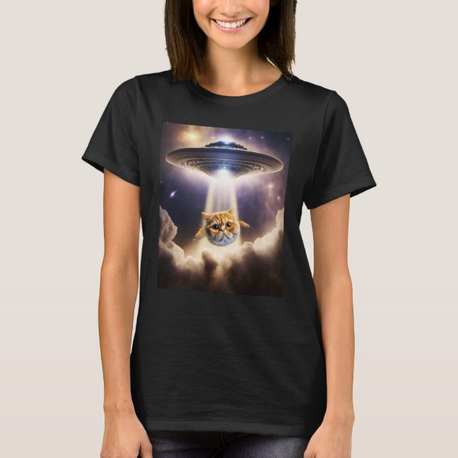 Orange Cat UFO Space Alien  Cute Kitten Beam Up T-Shirt (Vorderseite)