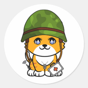 Orange Cat Wear Armeehelm Runder Aufkleber