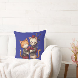 Orange Cats Playing Bagpipes and Wearing Plaid Kissen
