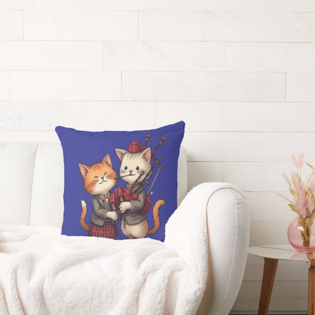 Orange Cats Playing Bagpipes and Wearing Plaid Kissen (Liege)