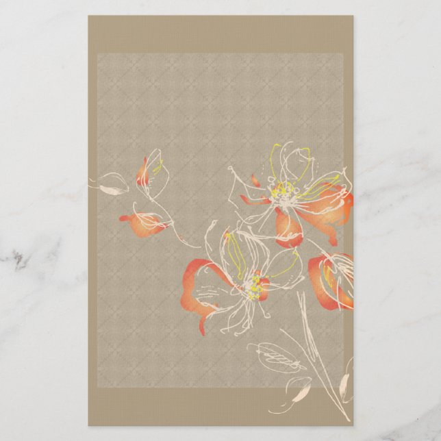 Orange Chalk Gezeichnet Blume Stationary Briefpapier (Vorderseite)