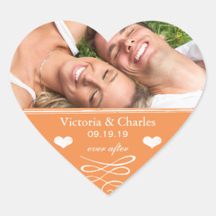 Orange Chalkboard Wedding Save the Date Siegel Herz-Aufkleber