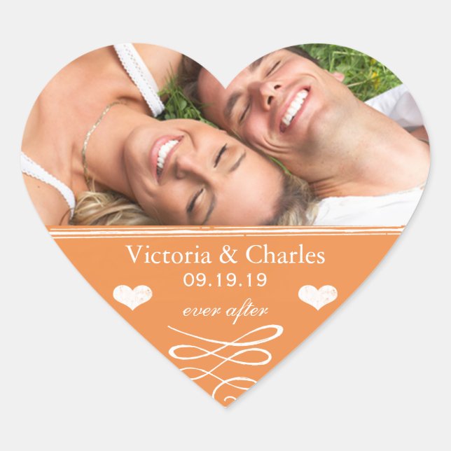 Orange Chalkboard Wedding Save the Date Siegel Herz-Aufkleber (Vorderseite)