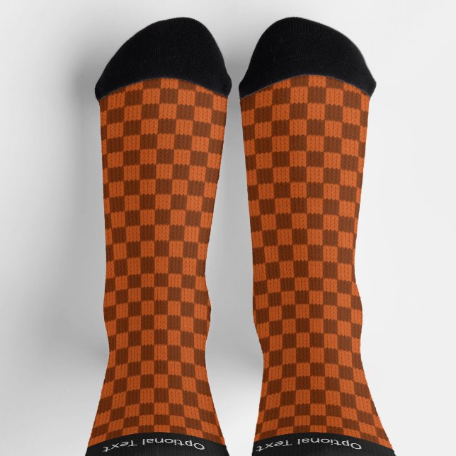 Orange Checked Hand Stricklook - eigener Name/Text Socken (Oben)