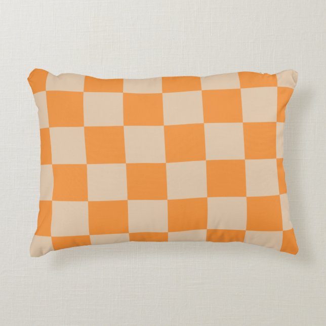 Orange Checkered Gingham Pattern Dekokissen (Vorderseite)