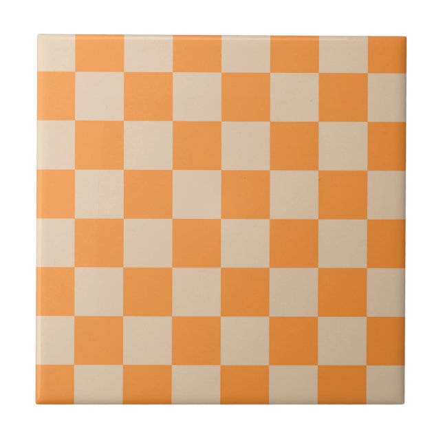Orange Checkered Gingham Pattern Fliese (Vorderseite)