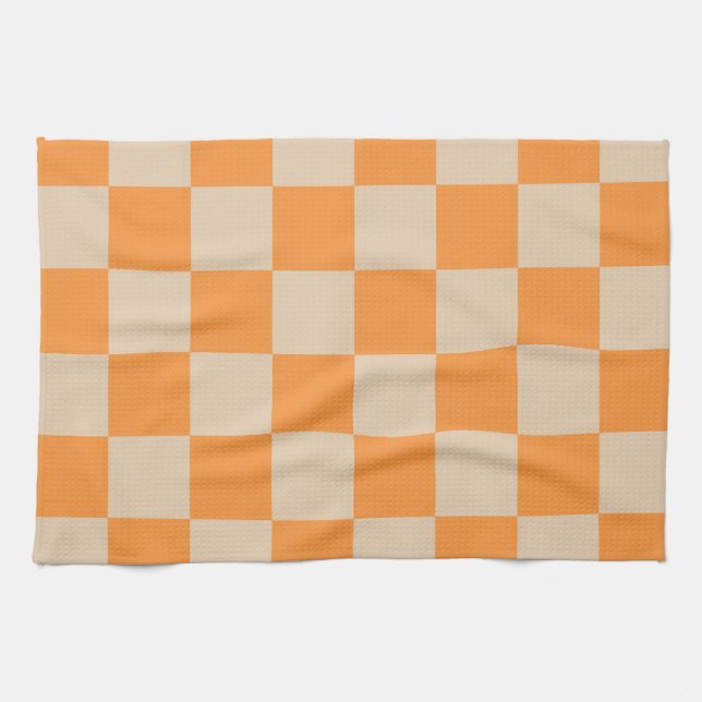 Orange Checkered Gingham Pattern Geschirrtuch (Horizontal)
