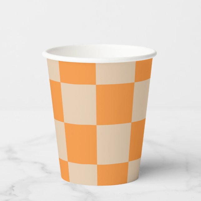 Orange Checkered Gingham Pattern Pappbecher (Vorderseite)