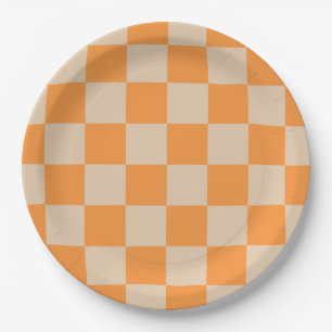 Orange Checkered Gingham Pattern Pappteller