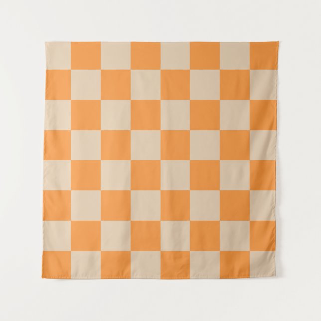 Orange Checkered Gingham Pattern Wandteppich (Vorderseite)