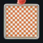 Orange Checkered Pattern Silbernes Ornament<br><div class="desc">.</div>