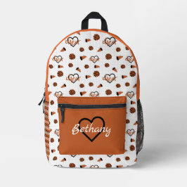 Orange Cheer Hearts, Pom Poms, Megaphon Bedruckter Rucksack