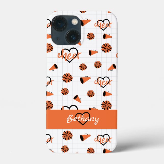 Orange Cheer Hearts, Pom Poms, Megaphone Muster Case-Mate iPhone Hülle (Rückseite)