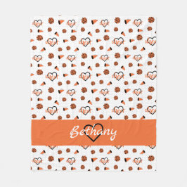 Orange Cheer Hearts, Pom Poms, Megaphone Muster Fleecedecke