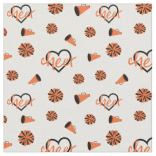 Orange Cheer Hearts, Pom Poms, Megaphone Muster Stoff