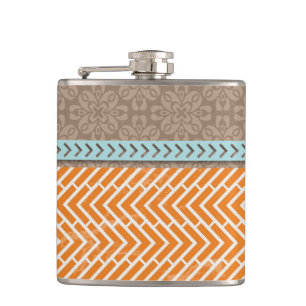 Orange Chevrons Tan Blue Hip Flask Flachmann