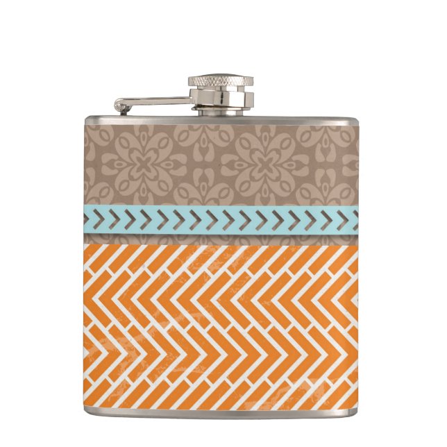 Orange Chevrons Tan Blue Hip Flask Flachmann (Vorderseite)