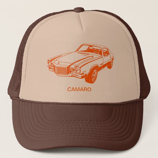 Orange Chevy Camaro grafisches Zeichnen Truckerkappe (Vorderseite)