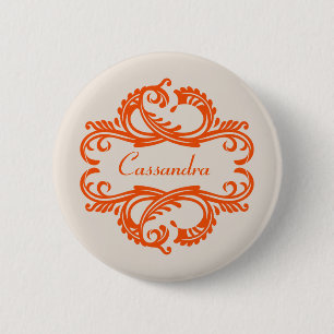 Orange Chic Damask Button
