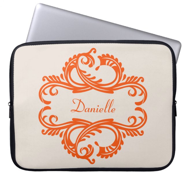Orange Chic Damask Laptop Sleeve (Vorderseite)