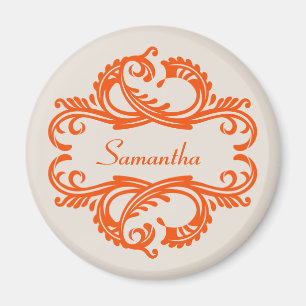Orange Chic Damask Magnet