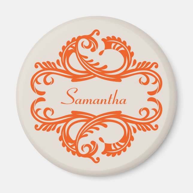 Orange Chic Damask Magnet (Vorne)