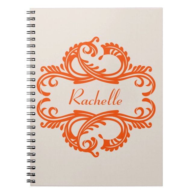 Orange Chic Damask Notebook Notizblock (Vorderseite)
