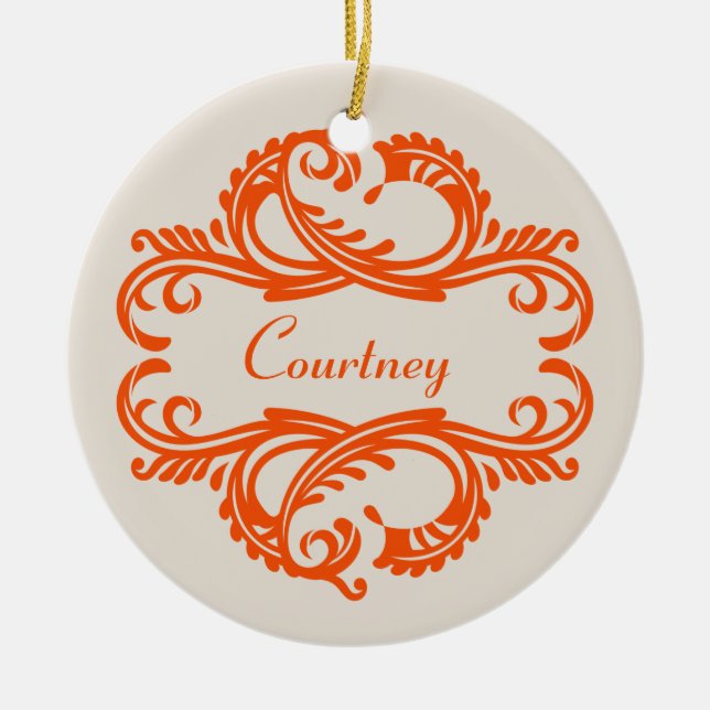 Orange Chic Damask Ornament (Vorne)