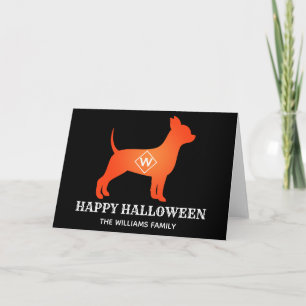 Orange Chihuahua Happy Halloween Familienname Karte