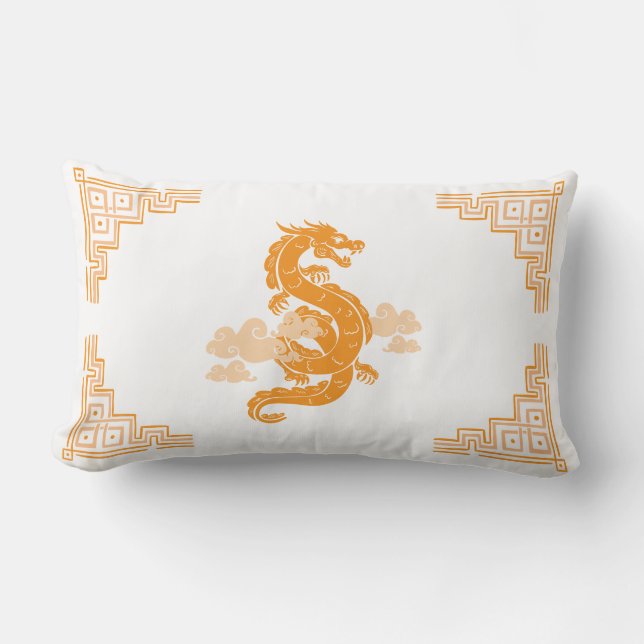 Orange Chinoiserie Dragon and Clouds Lendenkissen (Vorderseite)