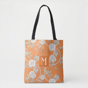 Orange Chinoiserie Floral Monogram Tasche